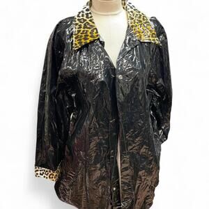 Black leopard print raincoat with